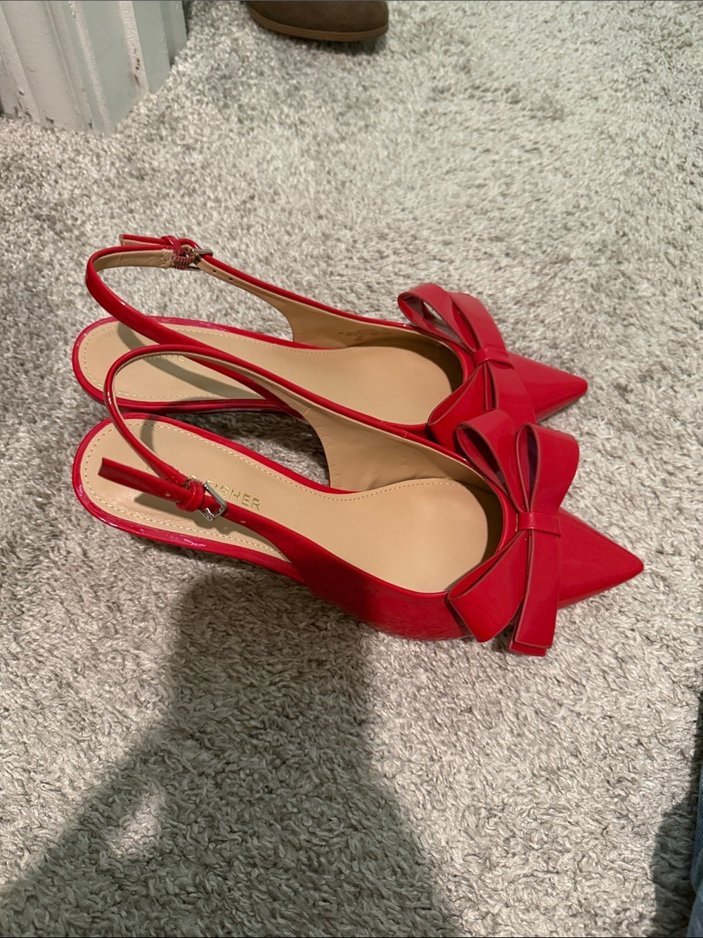 Marc Fisher Red Patent Pointed Slingback Flats with Bow - Picture 3 of 8